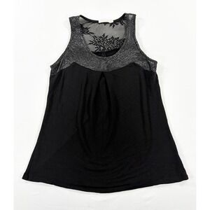 Vintage Faquette Y2K Black Silver Lace Mesh Yoke Tank Top Whimsigoth Women's S
